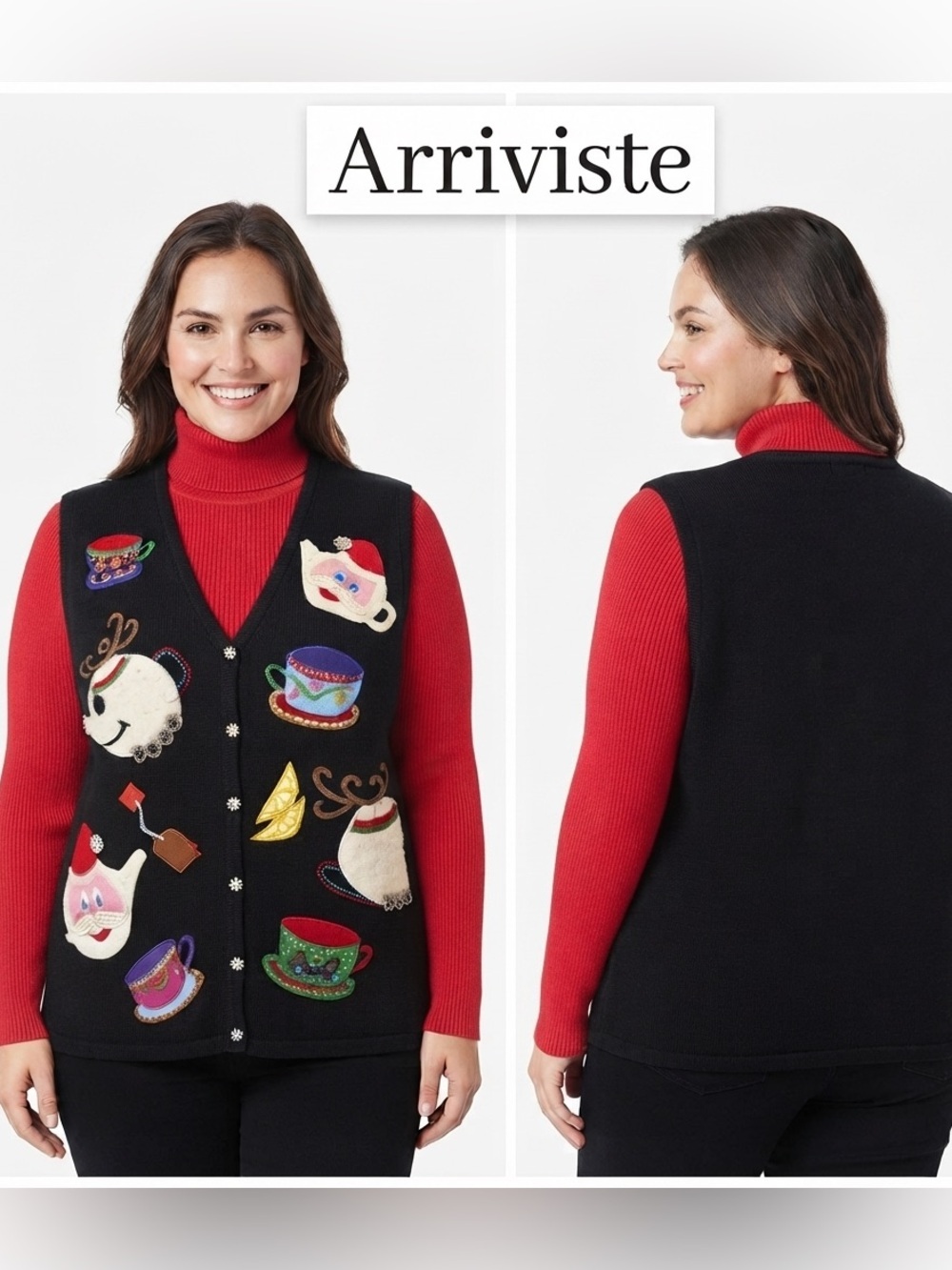 Arriviste Christmas Theme Button Up Sweater Vest Extra Large
